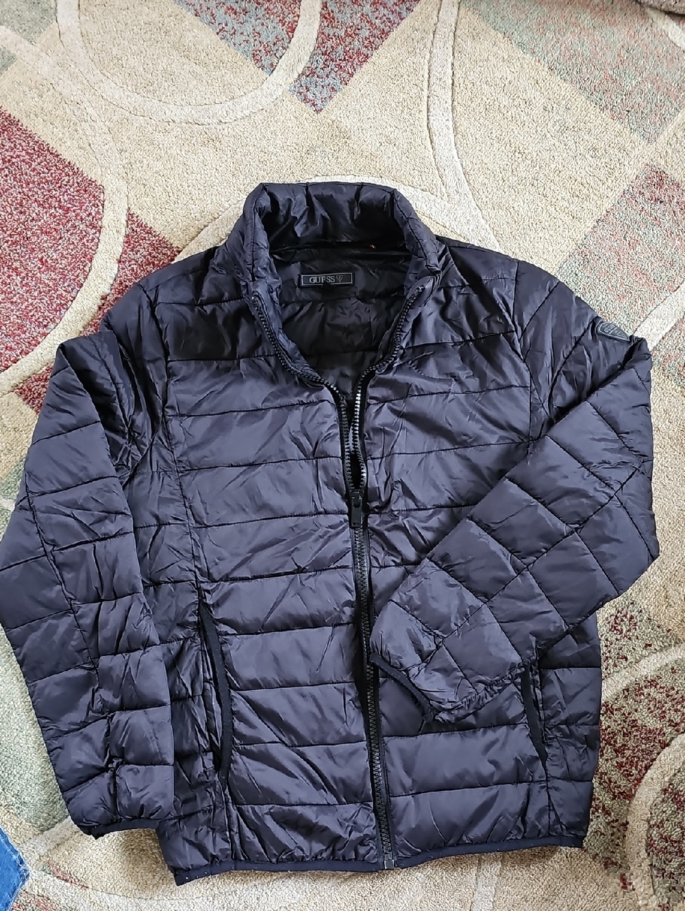 Womens, Guess, Zip Up Puffer Jacket, Black, Size Small
